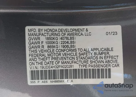 2023 Acura Integra A-Spec из США, поврежденный, VIN 19UDE4H32PA020281